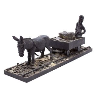 Vtg 22 " Coal Miner W/donkey Cart Long American Folk Art Sculpture Wood Carving
