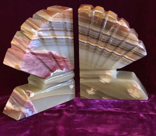 Gorgeous Vintage Large Cut & Polished Onyx Stone Bookends Carved Agate Rock