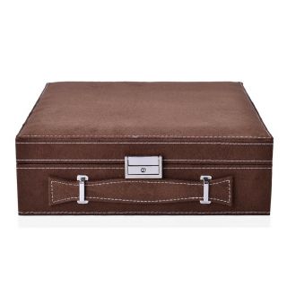 Brown Faux Velvet Briefcase Style 2 - Tier Jewelry Organizer Box Anti - Tarnish
