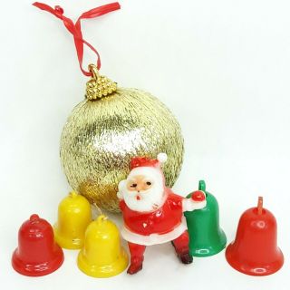 Christmas Santa Claus Figure Ornament Decoration Hard Plastic Bell Vintage
