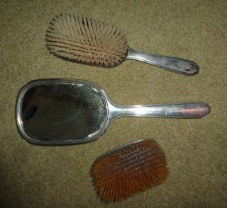 Vintage Sterling Silver Hand Mirror And Brush Set,  Extra Brush