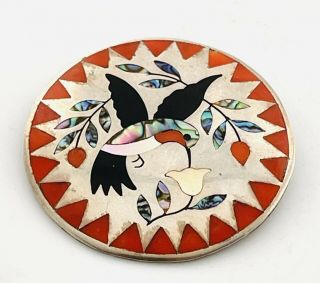 D & N Edaakie Vintage Zuni Gemstone Inlay Hummingbird Brooch / Pendant