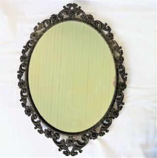 Vintage Ornate Oval Mirror Victorian Rococo Style Metal Frame 15.  5 X 11.  5 "