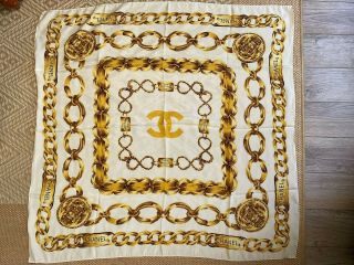 Vintage Chanel 31 Rue Cambon Paris Gold Chain 100 Silk Scarf