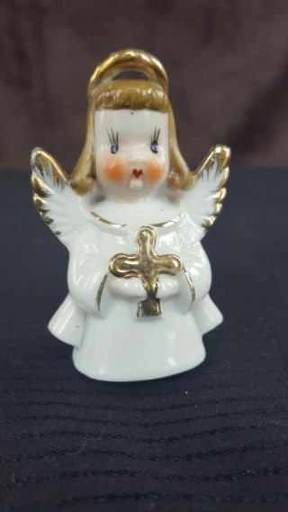 Vintage Japan Little Girl Angel Figurine Christmas Bell Ornament 2.  5 Inches