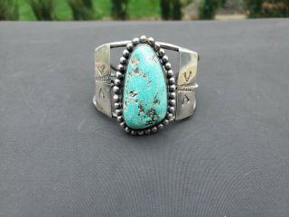 Vintage Old Pawn Navajo Turquoise Stone Sterling Silver Cuff Bracelet