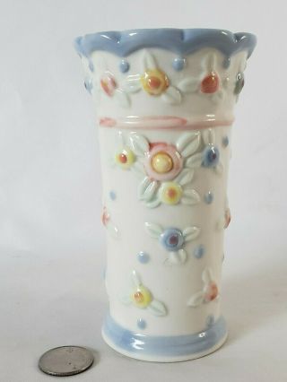Mary Engelbreit Vintage Ceramic Vase 5.  5 " Button Egg Flowers Pastel Colors