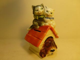 Vintage Goebel Ceramic Doghouse Bank Cats Kittens W Germany With Key