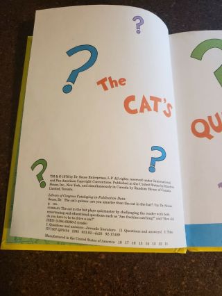 Vintage Dr.  Suess book Cat in the Hat quiz Hardcover collectors edition 3