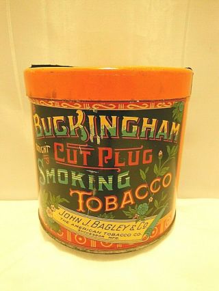Antique Vintage Buckingham Cut Plug Smoking Tobacco Tin Can Colorful Graphics
