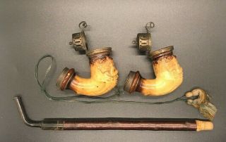 Vintage Ceramic Smoking Pipe Bowls And Stem.  Czech - German Antique Dated 1771