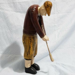Vtg Wood Carved Old Man Golf Player Golfer Figurine Home Decor Golf 11,  5 " H