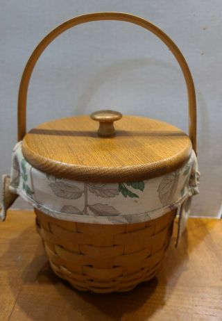 2000 Longaberger Round Handle Basket With Liner,  Lid & Protector 15 1/2 " X 6 "