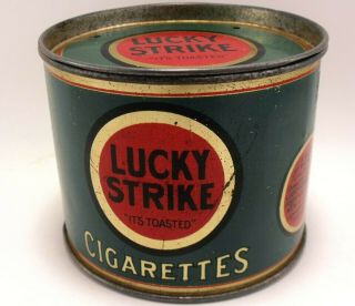Vintage 1940s Lucky Strike Cigarettes Round Tobacco Tin Litho Design with Lid 2