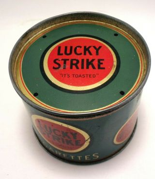 Vintage 1940s Lucky Strike Cigarettes Round Tobacco Tin Litho Design with Lid 3