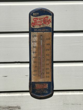 Vintage 1932 Pepsi : Cola Metal 27” Thermometer Soda Pop Sign