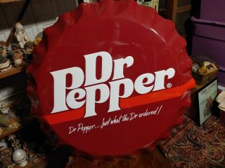 Old Vintage Dr.  Pepper Soda Cola Bottle Cap Advertising Tin Metal Sign Large 27 "