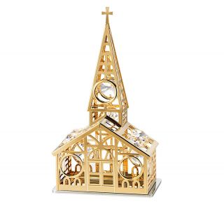 Swarovski Crystal Elements Studded Church Figurine 24k Gold Plated