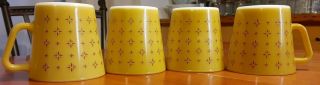 Vintage Pyrex 1410 Yellow Foulard D Handle Coffee Cup Mugs 10 Oz Set Of 4