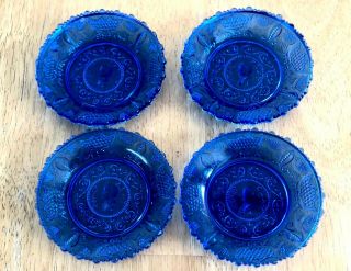 4 Vintage Rare Cobalt Blue Glass Henry Clay Cup Plates