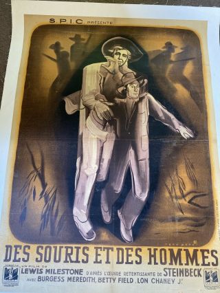 Vintage French " Of Mice And Men " Movie Poster 1950s