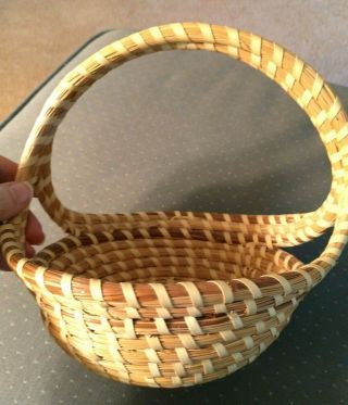 Vintage Sweetgrass Gullah Basket With Handle Charleston S.  C.