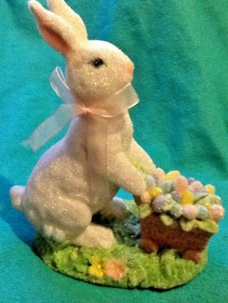 Midwest Of Cannon Falls Easter Bunny Rabbit W/cart Of Eggs Sugared Figurine 8 " H