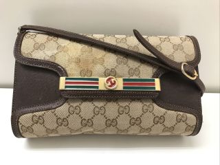 Authentic vintage Gucci GG monogram canvas brown leather crossbody shoulder bag 2