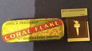 Vintage Coral Flake Tobacco Tin Match Holder Vesta Case Match Safe Striker