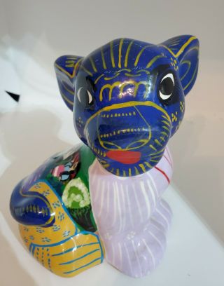 Vintage Lion Tiger Cub Cat Glazed Ceramic Figurine Bank Made In Mexico 7 
