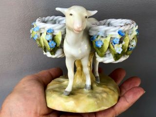 Antique C1900 German Porcelain Von Schierholz Lamb W Elfinware Baskets Figurine