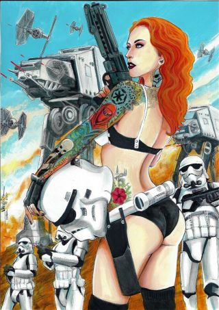 Stormtroper Star Wars (11 " X17 ") And Unique Comic Art 1/1 By Jose Maria
