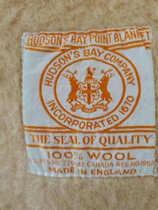 Vintage Hudson’s Bay Wool Blanket 4 Point Cream With Brown Stripe Don Mac Lean