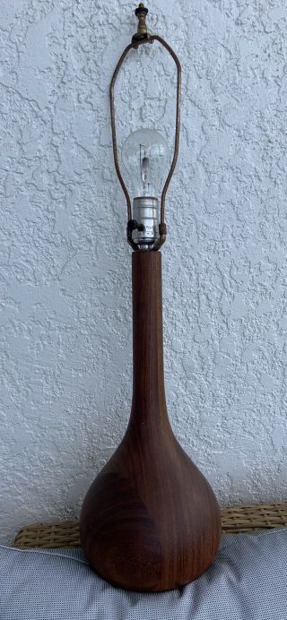 Danish Vtg Mid Century Modern Teak Wood Bulbous Onion Teardrop Base Lamp