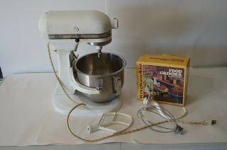 Hobart Vintage Kitchenaid Countertop Mixer White Metal Heavy Accessories