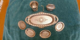 Vintage 7 Pc.  Queen Anne Smoking Set,  Sterling Silver Plated