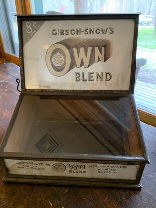 Gibson Snow’s Old Cigar Store Display Case Tin/glass/wood
