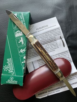 Vintage Hubertus German Hunting Pocket Folding Knife 3 " Blade / Stag
