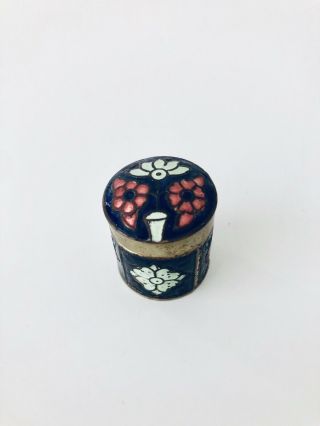 Vintage Gold Metal Trinket Pill Box Colorful Inlay Design With Lid Made In India