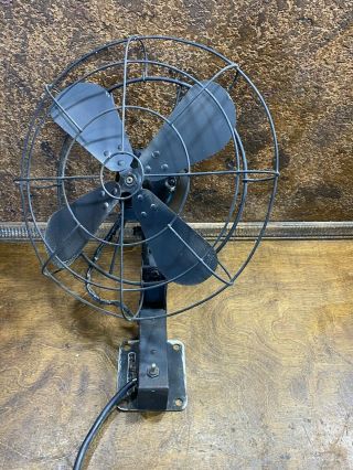 Antique Wwii 12 " Oscillating Wall Mount Fan Vintage 1940s Ww2 Air Circulator
