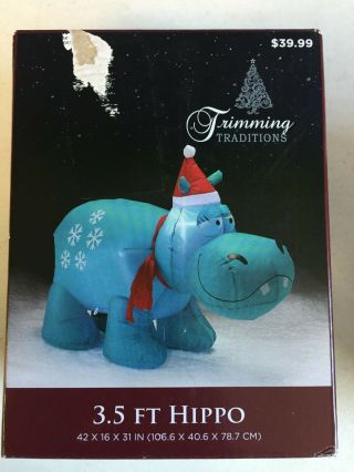 Trimming Tradition Blue Hippo With Snowflakes Lighted Airblown Inflatable 3.  5 Ft