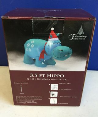 Trimming Tradition Blue Hippo With Snowflakes Lighted Airblown Inflatable 3.  5 FT 3