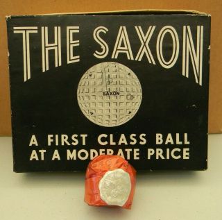 Antique Vintage Saxon Golf Ball Box,  1 Saxon Wrapped Ball Mesh Gutta ? Rubber?