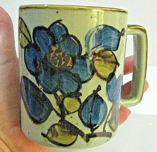 Vtg Otagiri Coffee Mug Abstract Blue Flower Floral Speckled Stoneware 70 