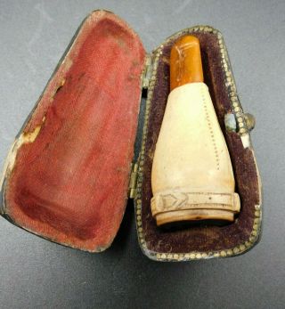 Cased Meerschaum pipe sterling silver band,  Amber mouth piece, .  plus other items 3