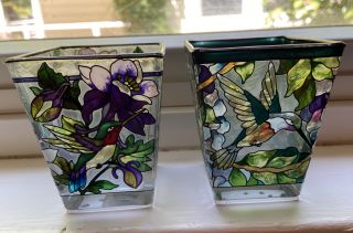 Amia Studios Votives - Hummingbirds & Flowers - Hand Painted Glass -