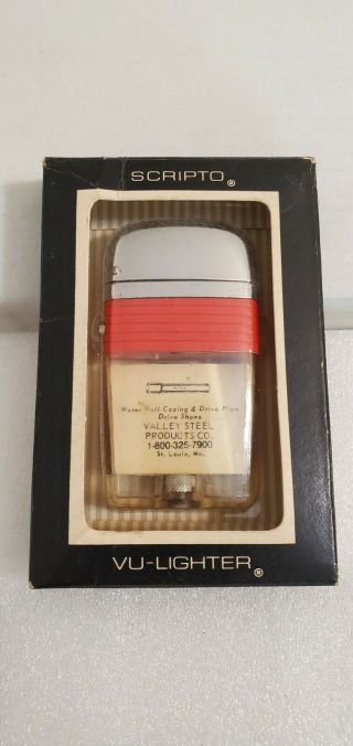Vintage Scripto Vu Lighter: Valley Steel Products Co In Packaging With Red Band