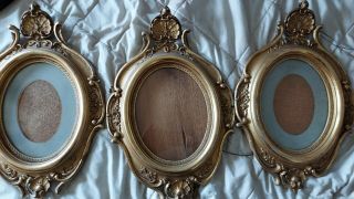 Set Of 3 Antique/vintage Resin And Wood Ornate Oval Picture Frames