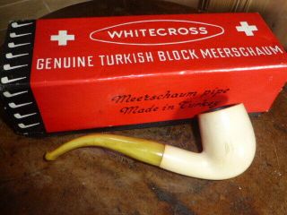 Vintage Turkish Smooth Bent Turkish Block Meerschaum Pipe By Whitecross