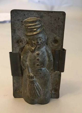 Antique Vintage Old Chocolate Mold Shape Snowman/ Stamped